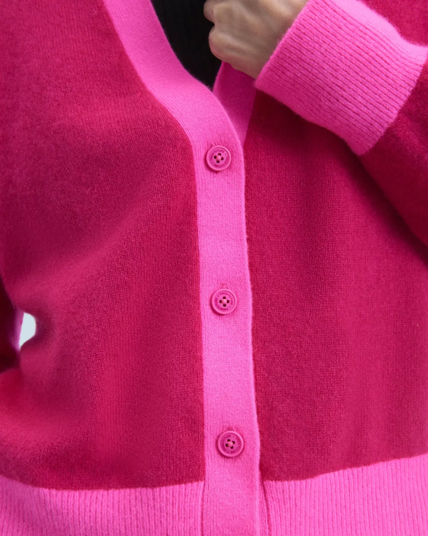 FROM FUTURE Pulls En Cachemire | Cols V Cachemire | Pull Cardigan Bicolore Léger Raspberry Pink