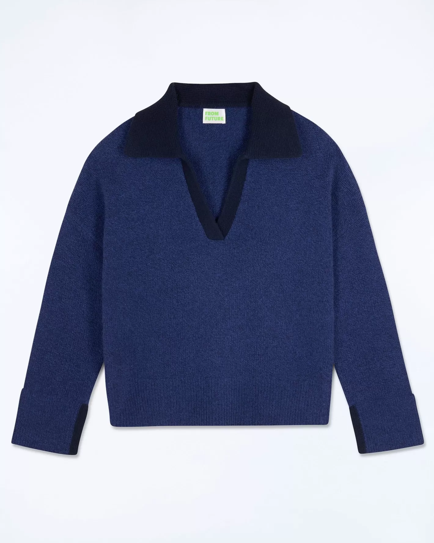 FROM FUTURE Pulls En Cachemire | Cols V Cachemire | Pull Col Polo Dark Blue Mouliné