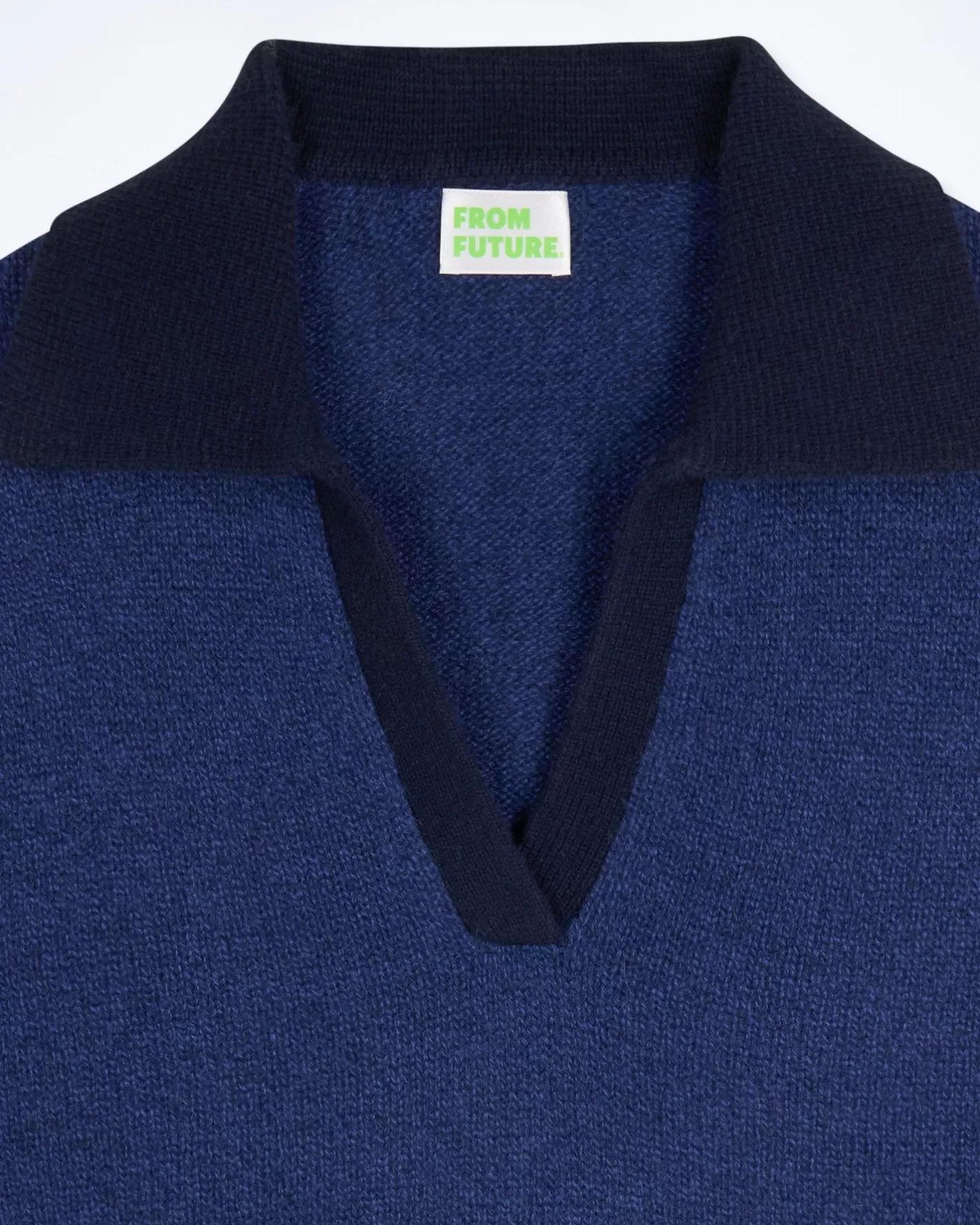 FROM FUTURE Pulls En Cachemire | Cols V Cachemire | Pull Col Polo Dark Blue Mouliné