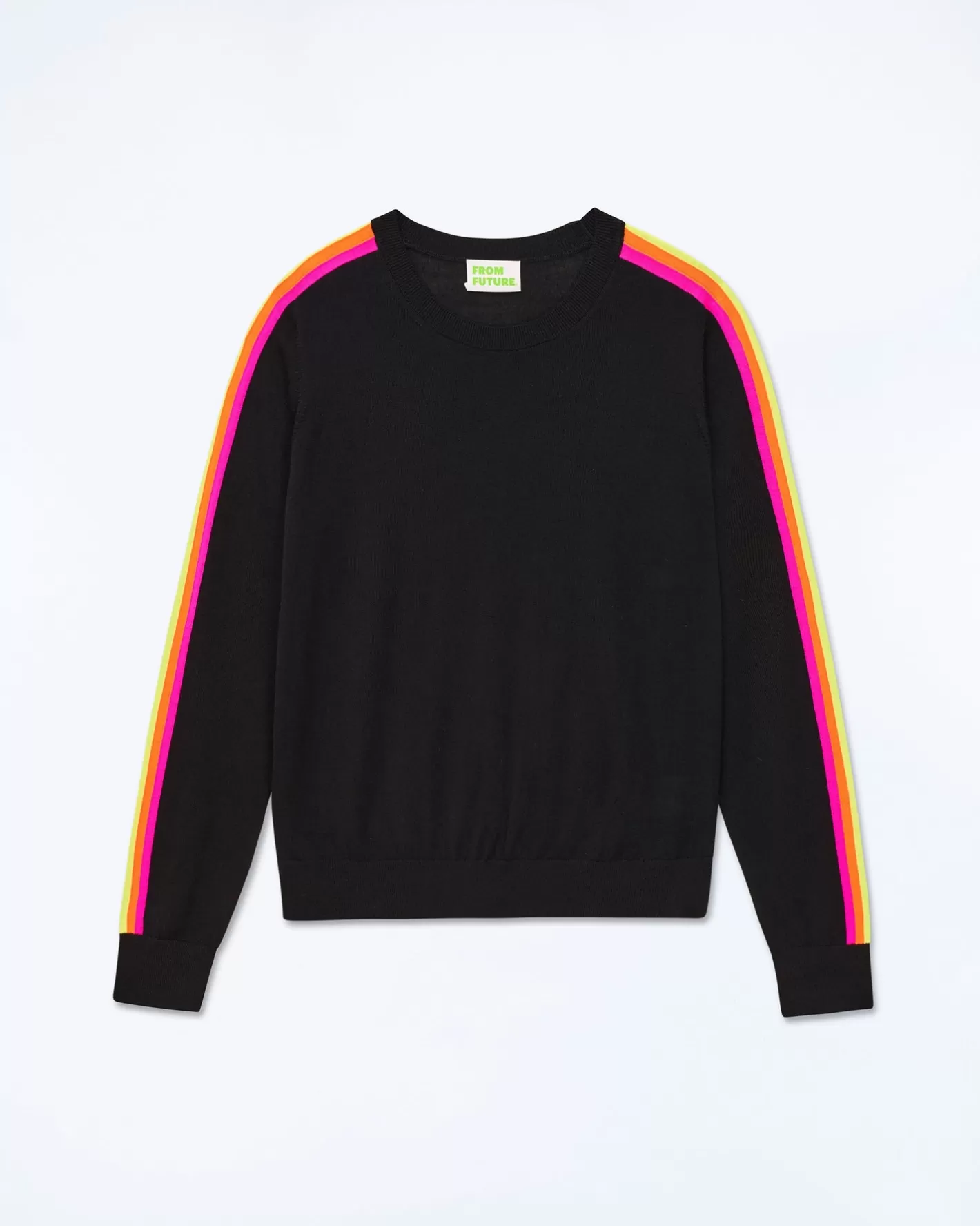 FROM FUTURE Pulls En Laine Mérinos | Pull Col Rond Bande Multicolore Aux Manches Noir