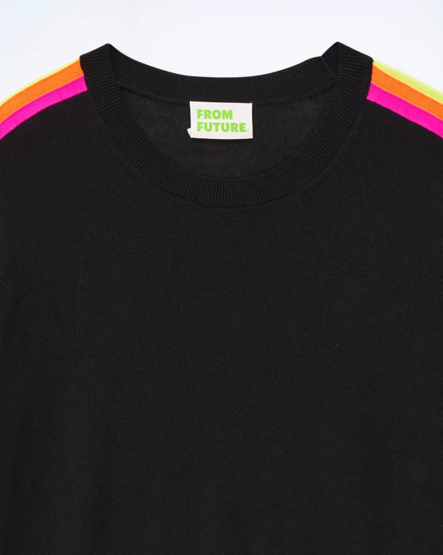 FROM FUTURE Pulls En Laine Mérinos | Pull Col Rond Bande Multicolore Aux Manches Noir