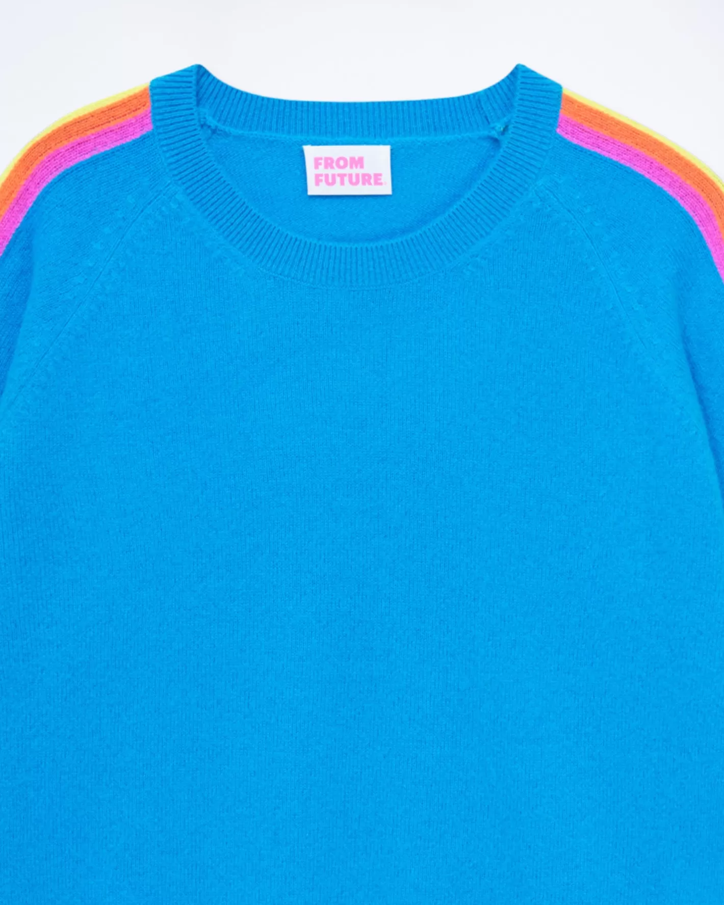 FROM FUTURE Pulls En Cachemire | Cols Ronds Cachemire | Pull Col Rond Bande Multicolore Aux Manches Tropical Blue