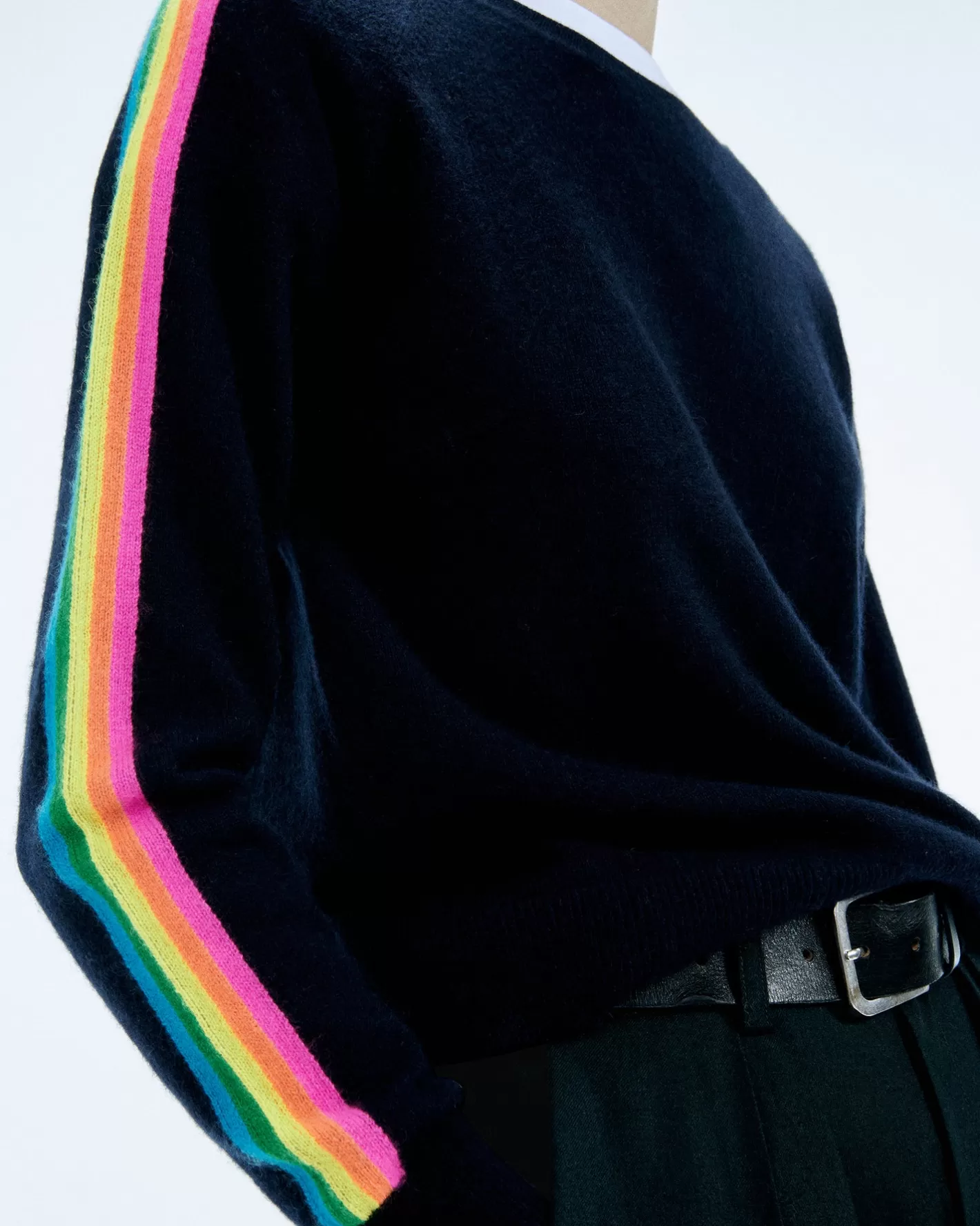 FROM FUTURE Pulls En Cachemire | Cols Ronds Cachemire | Pull Col Rond Bande Multicolore Aux Manches Tropical Blue