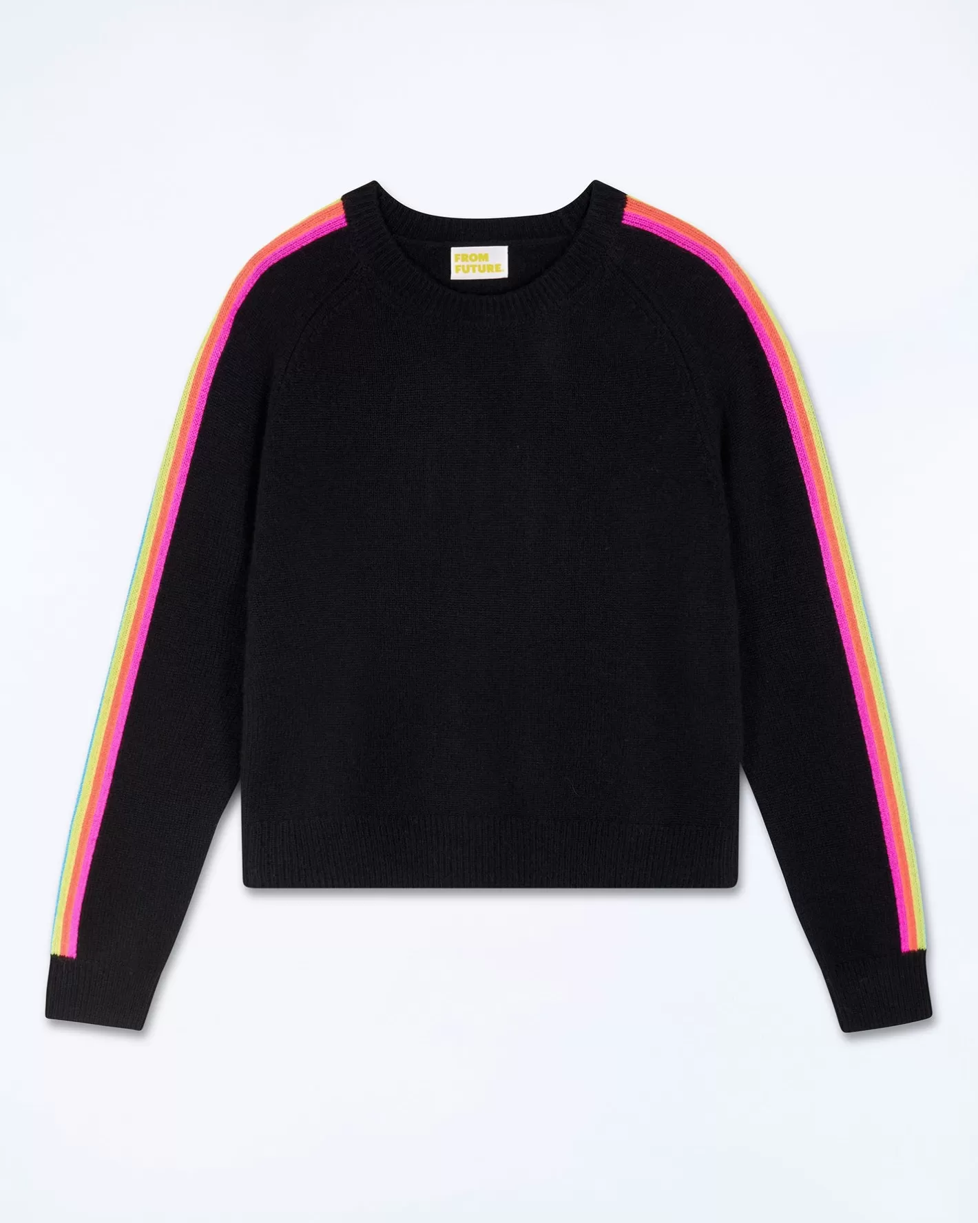 FROM FUTURE Pulls En Cachemire | Cols Ronds Cachemire | Pull Col Rond Bandes Manches Multicolore Noir