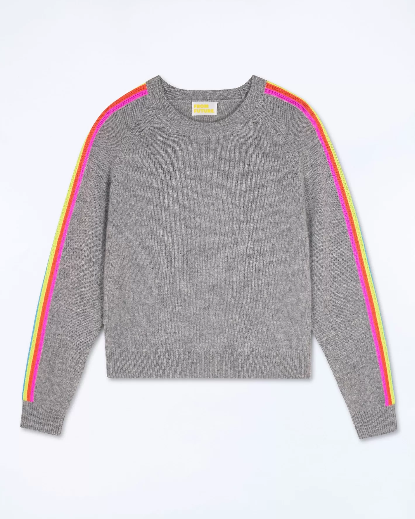 FROM FUTURE Pulls En Cachemire | Cols Ronds Cachemire | Pull Col Rond Bandes Manches Multicolore Gris Chiné Foncé