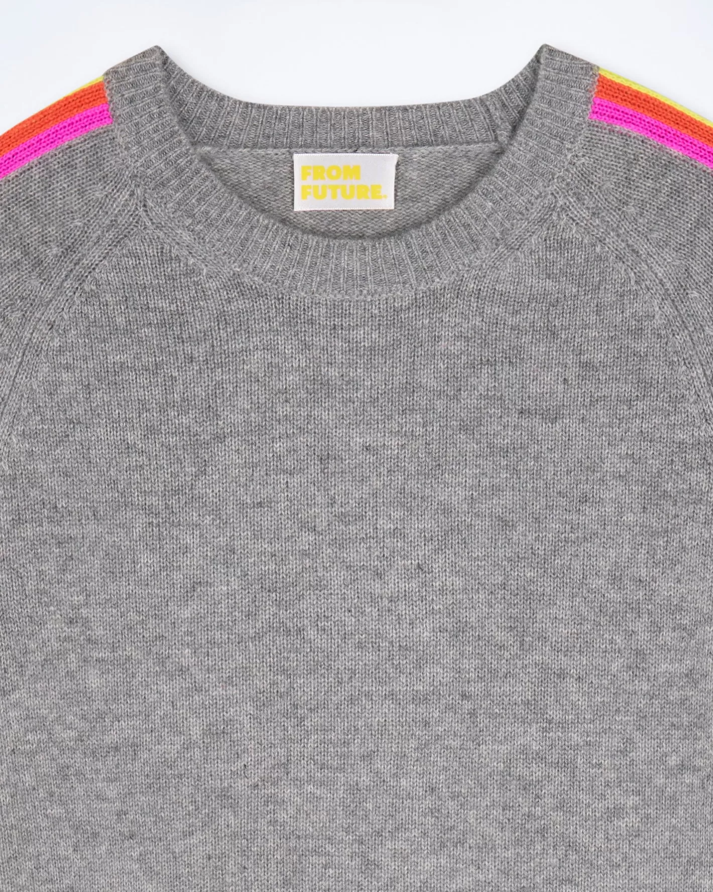 FROM FUTURE Pulls En Cachemire | Cols Ronds Cachemire | Pull Col Rond Bandes Manches Multicolore Gris Chiné Foncé