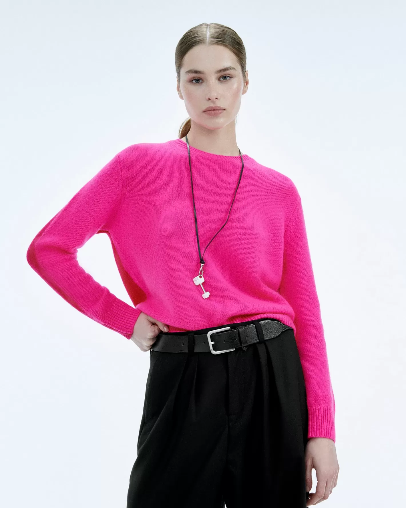 FROM FUTURE Pulls En Cachemire | Cols Ronds Cachemire | Pull Col Rond Biface Flash Pink