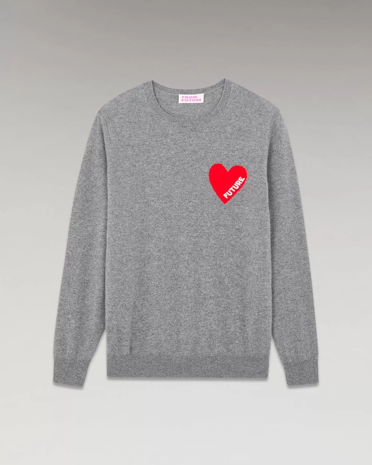 FROM FUTURE Pulls En Cachemire | Cols Ronds Cachemire | Pull Col Rond Coeur Gris Chiné Foncé