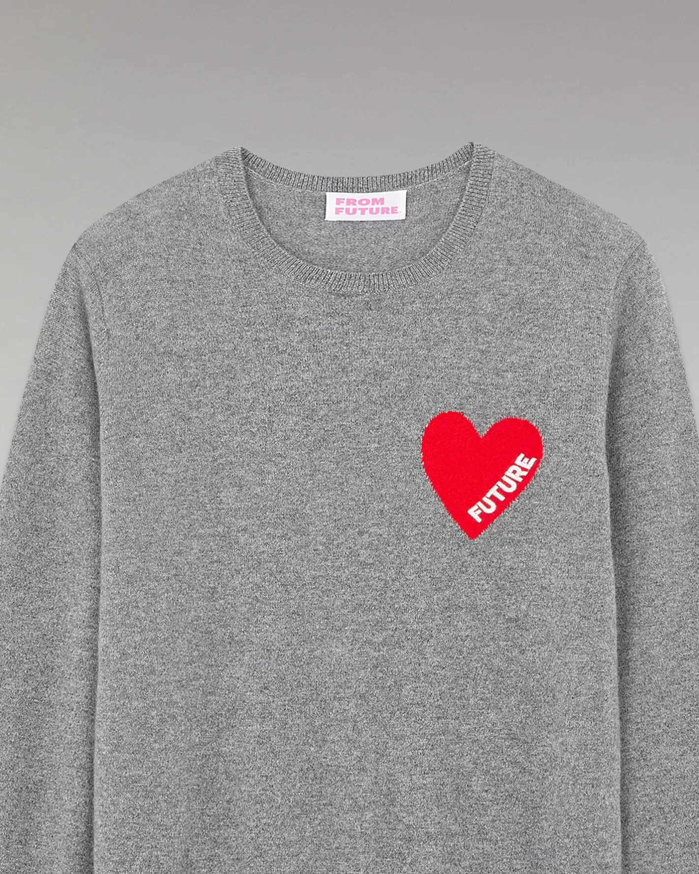 FROM FUTURE Pulls En Cachemire | Cols Ronds Cachemire | Pull Col Rond Coeur Gris Chiné Foncé