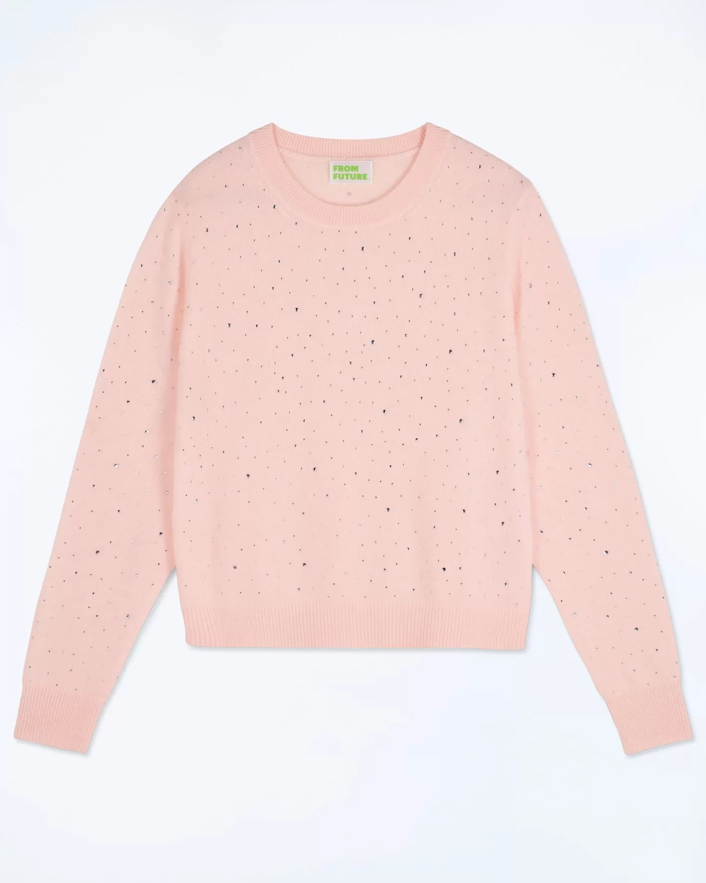 FROM FUTURE Pulls En Cachemire | Cols Ronds Cachemire | Pull Col Rond Strass Allover Léger Baby Pink