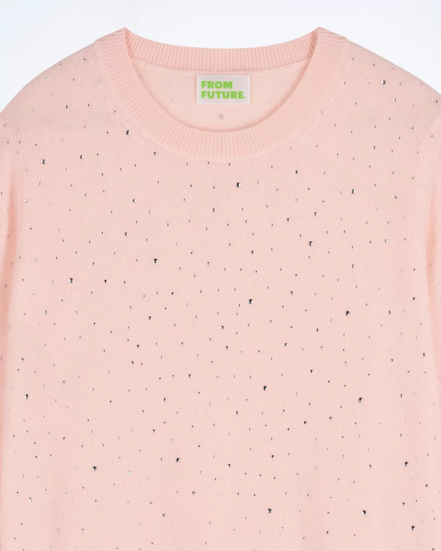 FROM FUTURE Pulls En Cachemire | Cols Ronds Cachemire | Pull Col Rond Strass Allover Léger Baby Pink