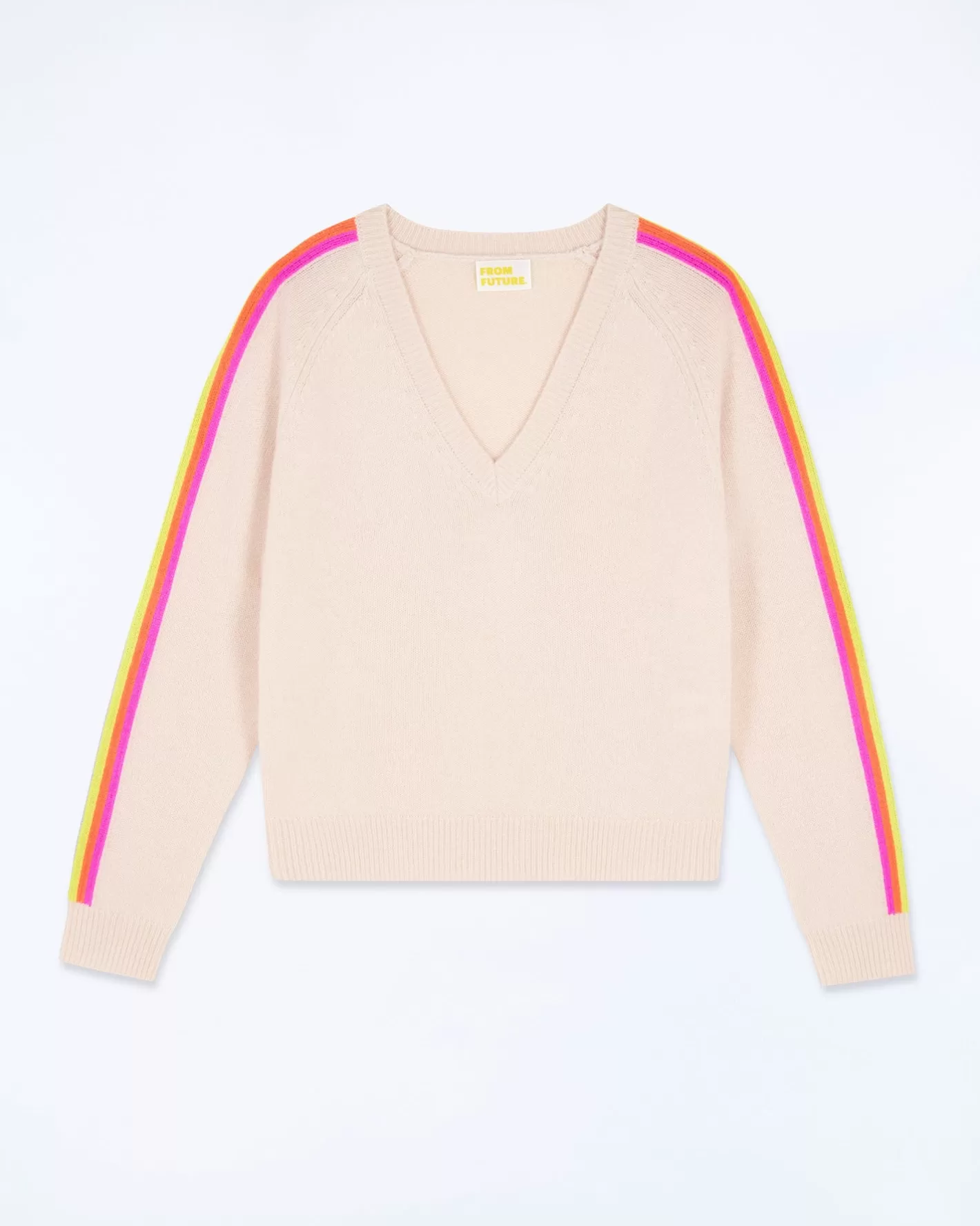 FROM FUTURE Pulls En Cachemire | Cols V Cachemire | Pull Col V Bandes Manches Multicolore Sable