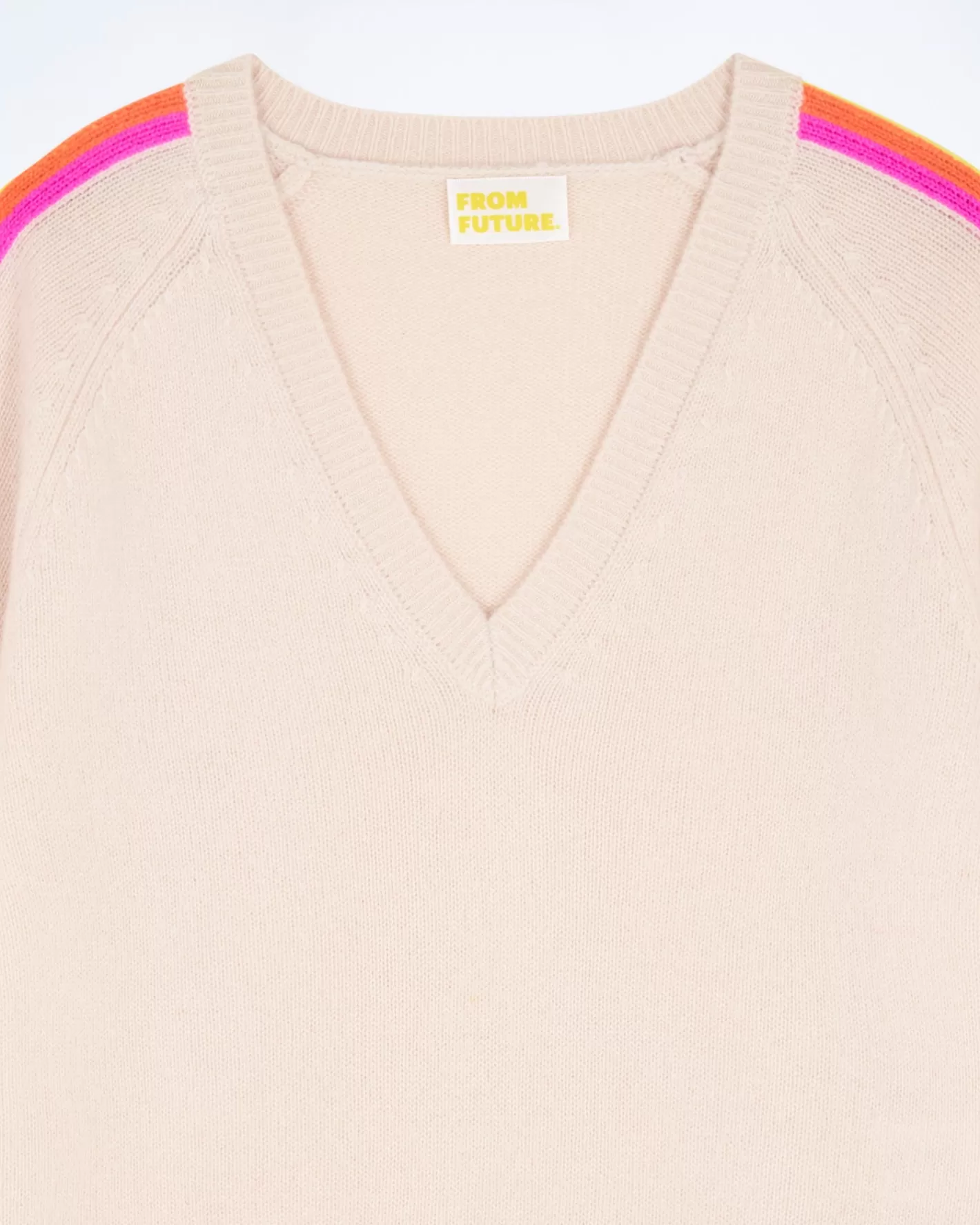 FROM FUTURE Pulls En Cachemire | Cols V Cachemire | Pull Col V Bandes Manches Multicolore Sable