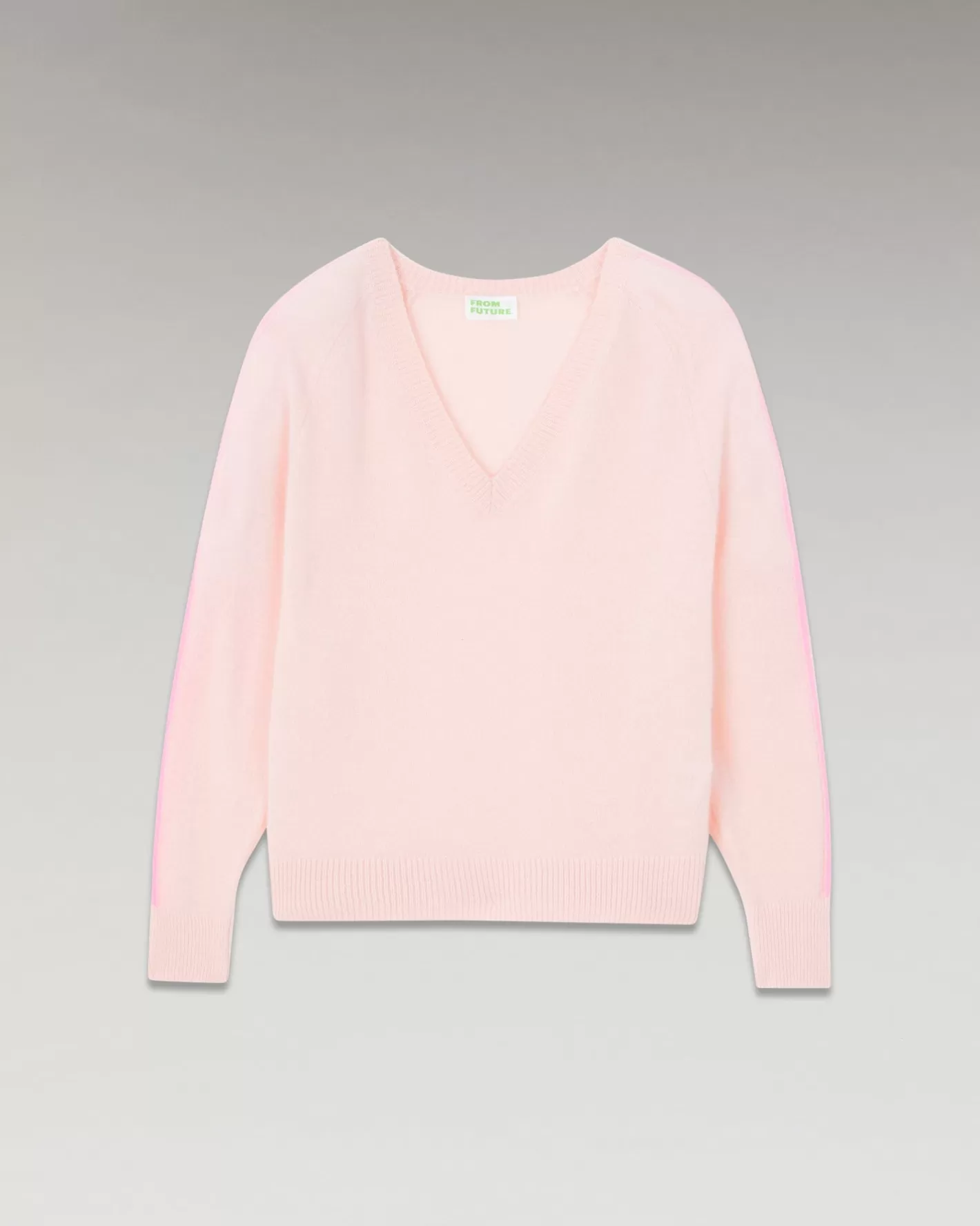 FROM FUTURE Pulls En Cachemire | Cols V Cachemire | Pull Col V Oversize Bandes Bicolore Léger Rose Poudre