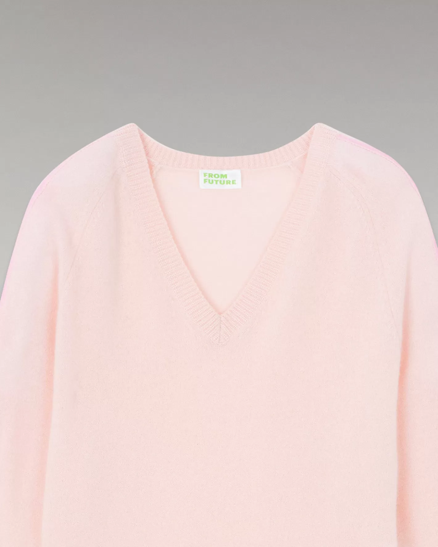 FROM FUTURE Pulls En Cachemire | Cols V Cachemire | Pull Col V Oversize Bandes Bicolore Léger Rose Poudre