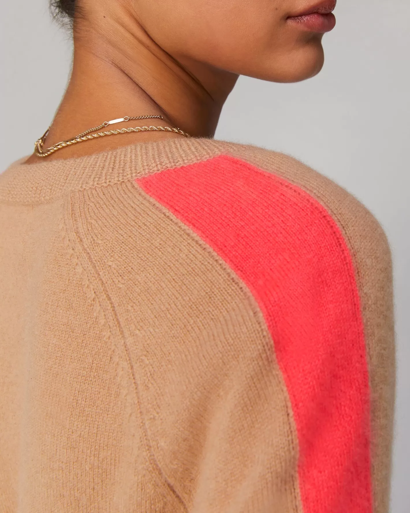 FROM FUTURE Pulls En Cachemire | Cols V Cachemire | Pull Col V Oversize Bandes Bicolore Léger Rose Poudre