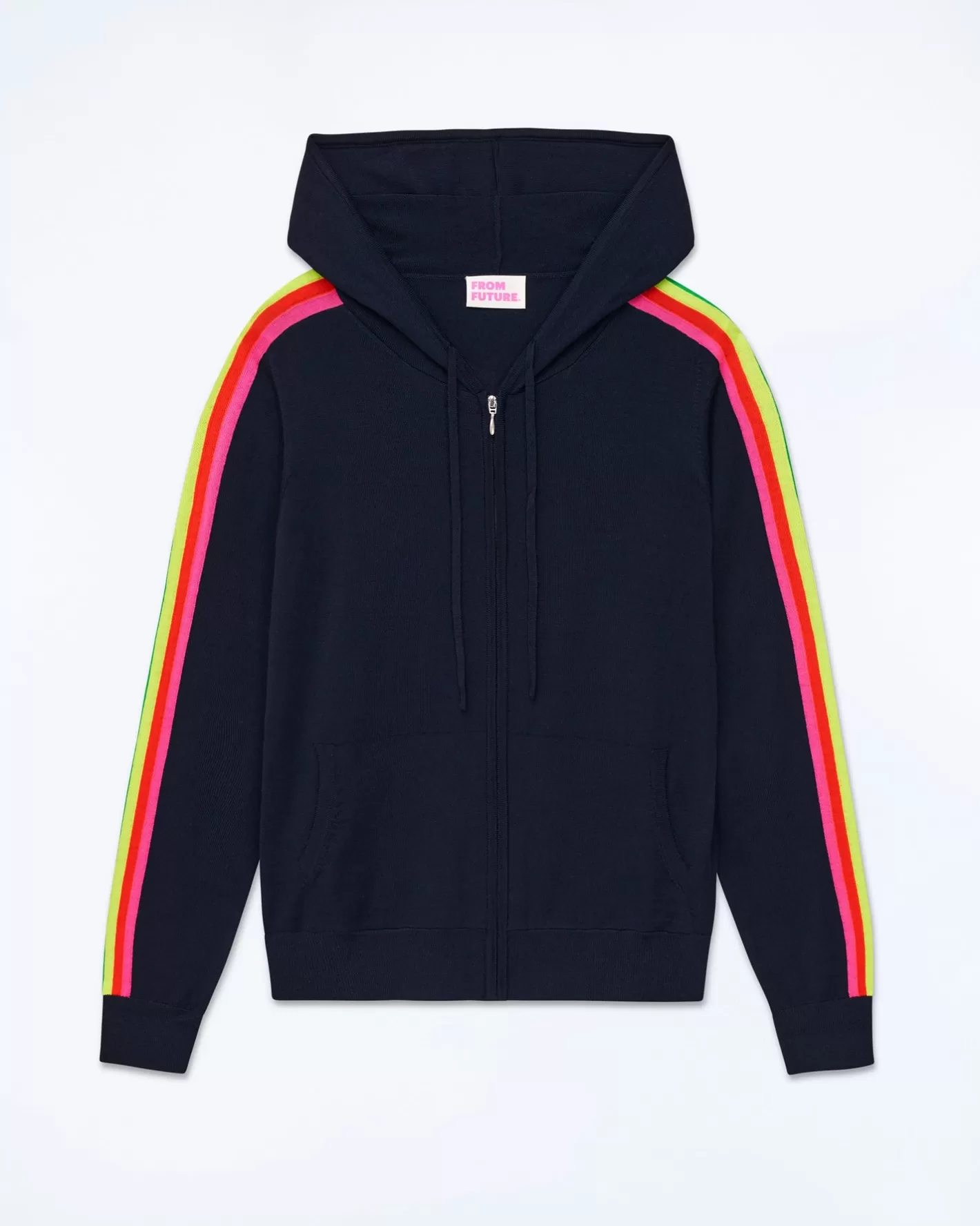 FROM FUTURE Pulls En Laine Mérinos | Pull Hoodie Zippé Bande Multicolore Navy