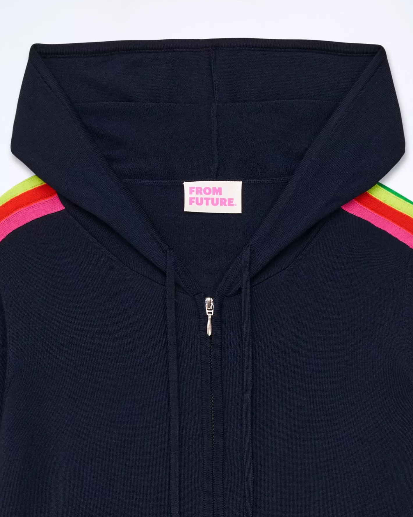 FROM FUTURE Pulls En Laine Mérinos | Pull Hoodie Zippé Bande Multicolore Navy