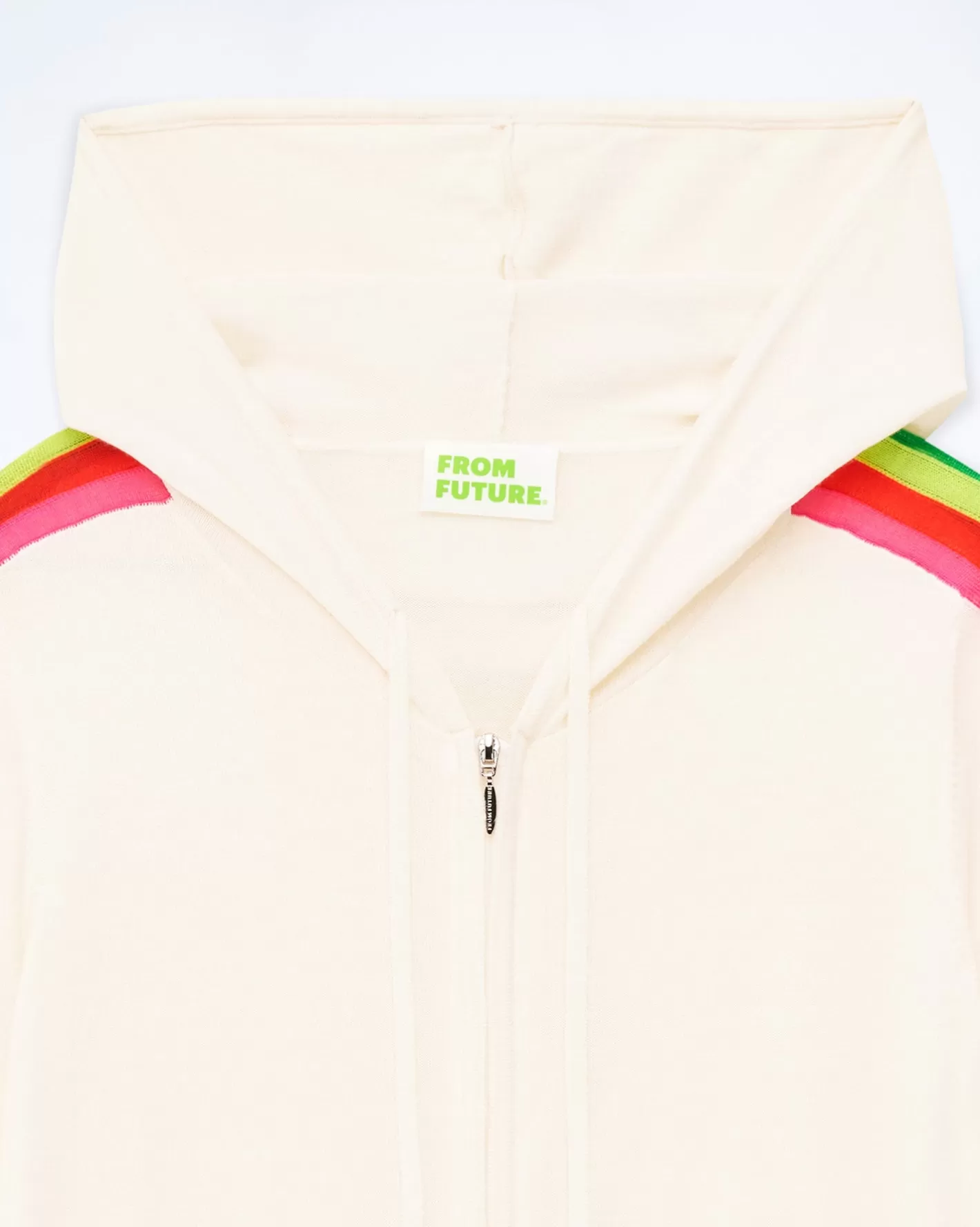 FROM FUTURE Pulls En Laine Mérinos | Pull Hoodie Zippé Bande Multicolore Ecru